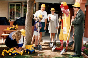 Group of RMHC supporters including Ronald McDonald during the groundbreaking of the 1995 House renovation at Roanoke